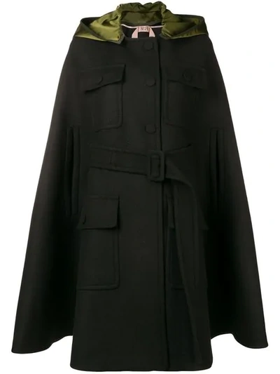 N°21 Hooded Cape Coat In Black