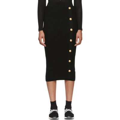 Balmain Button-embellished Jacquard-knit Midi Skirt In Black