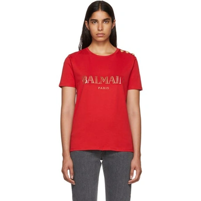 Balmain 红色徽标 T 恤 In Red