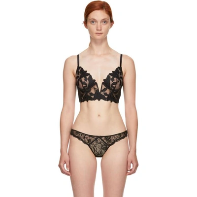 Fleur Du Mal Black Lily Embroidery Longline Demi Bra