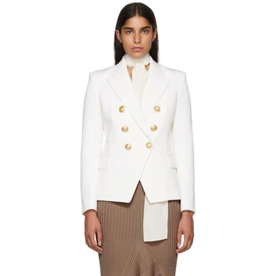 Balmain Double-breasted Wool-twill Blazer In White,gold