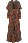 Etro Cape-back Pleated Printed Georgette Maxi Dress In Multicolor
