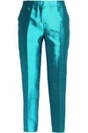ETRO WOMAN CROPPED SILK-SHANTUNG TAPERED PANTS TURQUOISE,AU 4897710076664191