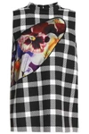 CHRISTOPHER KANE WOMAN PRINTED-PANELED CHECKED WOOL-BLEND TOP GRAY,GB 1874378723172917