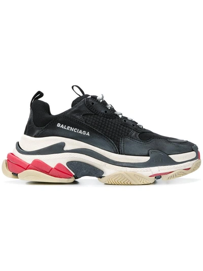 Balenciaga Triple S Logo-embroidered Leather, Nubuck And Mesh Sneakers In Black