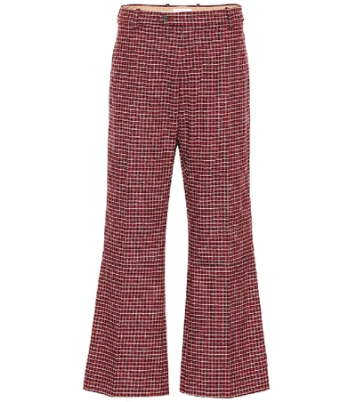 Chloé Cropped Checked Wool-blend Wide-leg Pants In Crimson