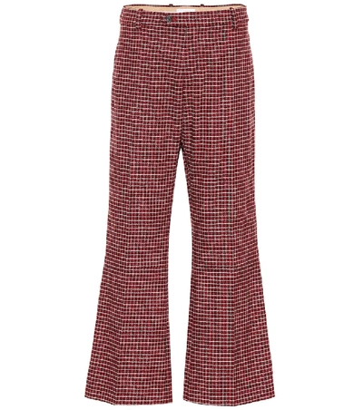 Chloé Cropped Checked Wool-blend Wide-leg Trousers In Red