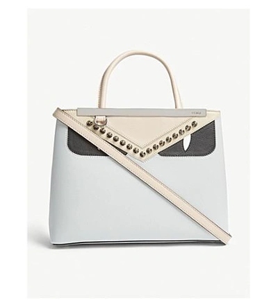 Fendi Cream Colour Block 2 Jours Petite Monster Leather Tote Bag In Grey