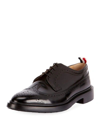 Thom Browne Men's Classic Long Wing-tip Brogue Oxford Shoes In Dark Brown