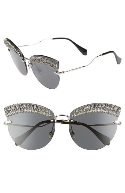 Miu Miu Scenique Evolution 65mm Oversize Rimless Cat Eye Sunglasses - Silver Solid