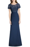 JENNY PACKHAM EMBELLISHED LACE TRUMPET GOWN,JP1010