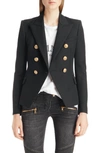 Balmain Black Double-breasted Jacket With Branded Buttons And Asymmetric Cut In Wool Woman In Black