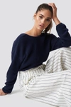 NA-KD KNITTED DEEP V-NECK SWEATER - BLUE