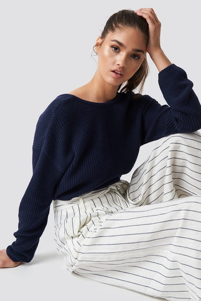 Na-kd Knitted Deep V-neck Sweater - Blue In Navy