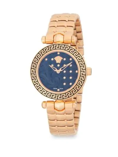 Versace Studded Stainless Steel Analog Bracelet Watch In Rose Gold