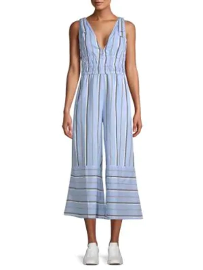Red Carter Kelly Striped Chambray Jumpsuit In Chambray Stripe