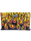 PRADA BANANA AND FLAME PRINT LEATHER CLUTCH,10644218