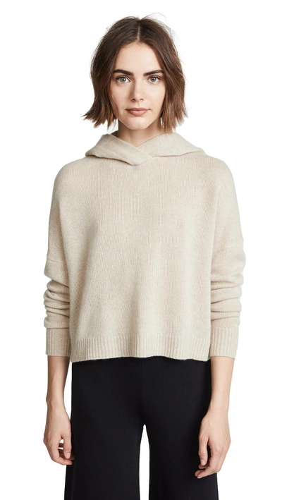 Theory Cashmere Crop Hoodie In Warm Stone