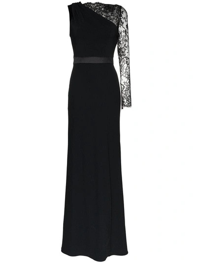 Alexander Mcqueen Single Lace Sleeve Evening Dress In Black