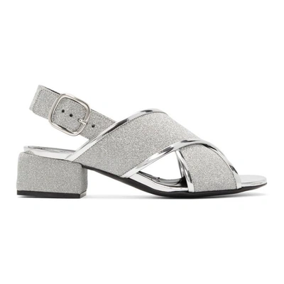 Marni Women's Glitter Crisscross Block-heel Sandals In Silver
