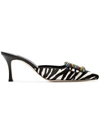 MANOLO BLAHNIK BLACK AND WHITE MAFRISA 70 ZEBRA PONYSKIN MULES