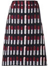 Prada Lipstick Patterned Print Long Skirt In Black