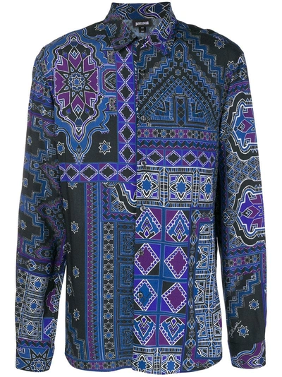 Just Cavalli Printed Button Shirt In Blue