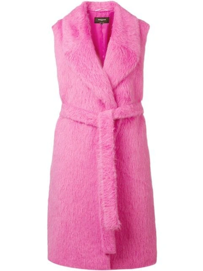 Rochas Faux Fur Sleeveless Coat In Shocking Pink