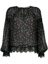 PINKO PAISLEY RIVETED LACE TRIM BLOUSE