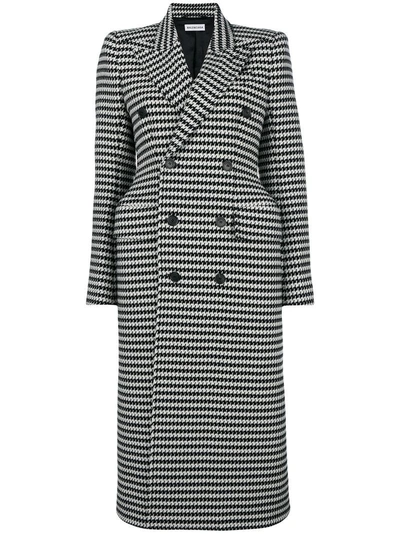 Balenciaga Double-breasted Houndstooth Wool-blend Coat In Black