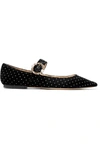 JIMMY CHOO GIANNA EMBELLISHED GLITTERED VELVET POINT-TOE FLATS