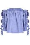 MILLY WOMAN OFF-THE-SHOULDER BOW-DETAIL COTTON TOP LIGHT BLUE,GB 5016545970265669