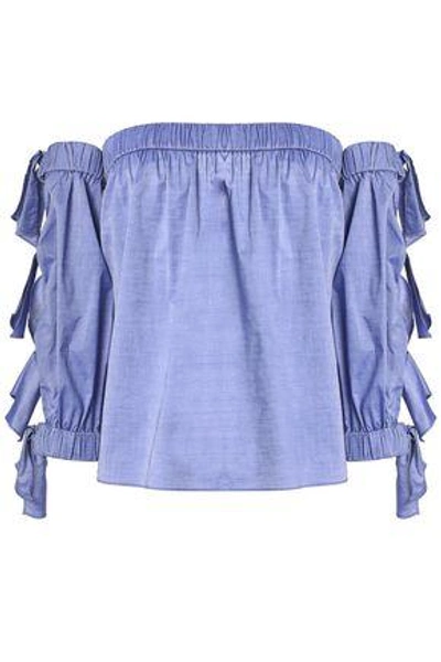 Milly Woman Off-the-shoulder Bow-detail Cotton Top Light Blue
