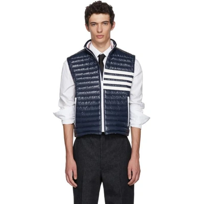 Thom Browne 4-bar Stripe Quilted Down Fill Satin-finished Tech Waistcoat In Blue