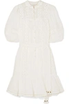 ZIMMERMANN CASTILE CROCHET-PANELED EMBROIDERED RAMIE MINI DRESS