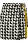 OFF-WHITE HOUNDSTOOTH WOOL-BLEND WRAP MINI SKIRT