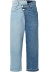 MONSE TWO-TONE DISTRESSED MID-RISE STRAIGHT-LEG JEANS