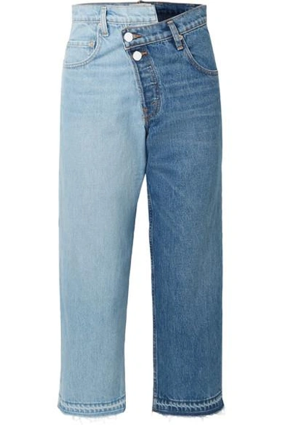 Monse Two-tone Distressed Mid-rise Straight-leg Jeans In Azzurro