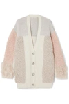 STELLA MCCARTNEY OVERSIZED PATCHWORK COTTON-BLEND AND FAUX FUR CARDIGAN