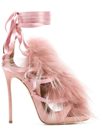 Dsquared2 120mm Riri Suede Lace-up Sandals W/ Fur In Pink