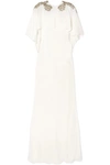 ALEXANDER MCQUEEN CAPE-EFFECT EMBELLISHED CREPE GOWN