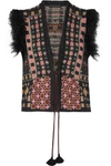 ETRO Faux fur-trimmed jacquard-knit vest