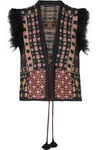 Etro Faux Fur-trimmed Jacquard-knit Vest In Black