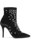 GIUSEPPE ZANOTTI NOTTE CRYSTAL-EMBELLISHED VELVET ANKLE BOOTS