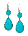 Ippolita 18k Yellow Gold Polished Rock Candy Turquoise Circle Teardrop Drop Earrings In Turquoise