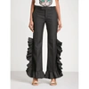 GUCCI LADIES BLACK RUFFLED WIDE HIGH-RISE WOOL AND MOHAIR-BLEND TROUSERS