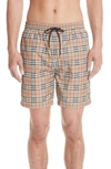 Burberry Guildes New Check Swim Trunks In Camel