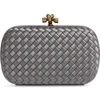 BOTTEGA VENETA INTRECCIO KNOT SATIN & GENUINE SNAKESKIN CLUTCH - GREY,498478VG0HG