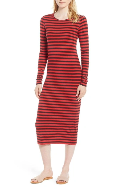 Current Elliott Current/elliott The Breton Striped Midi T-shirt Dress In Haute Red Charcoal Stripe