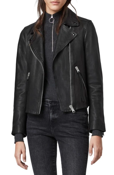 Allsaints Conroy Quilted Leather Biker Jacket In Black Grey